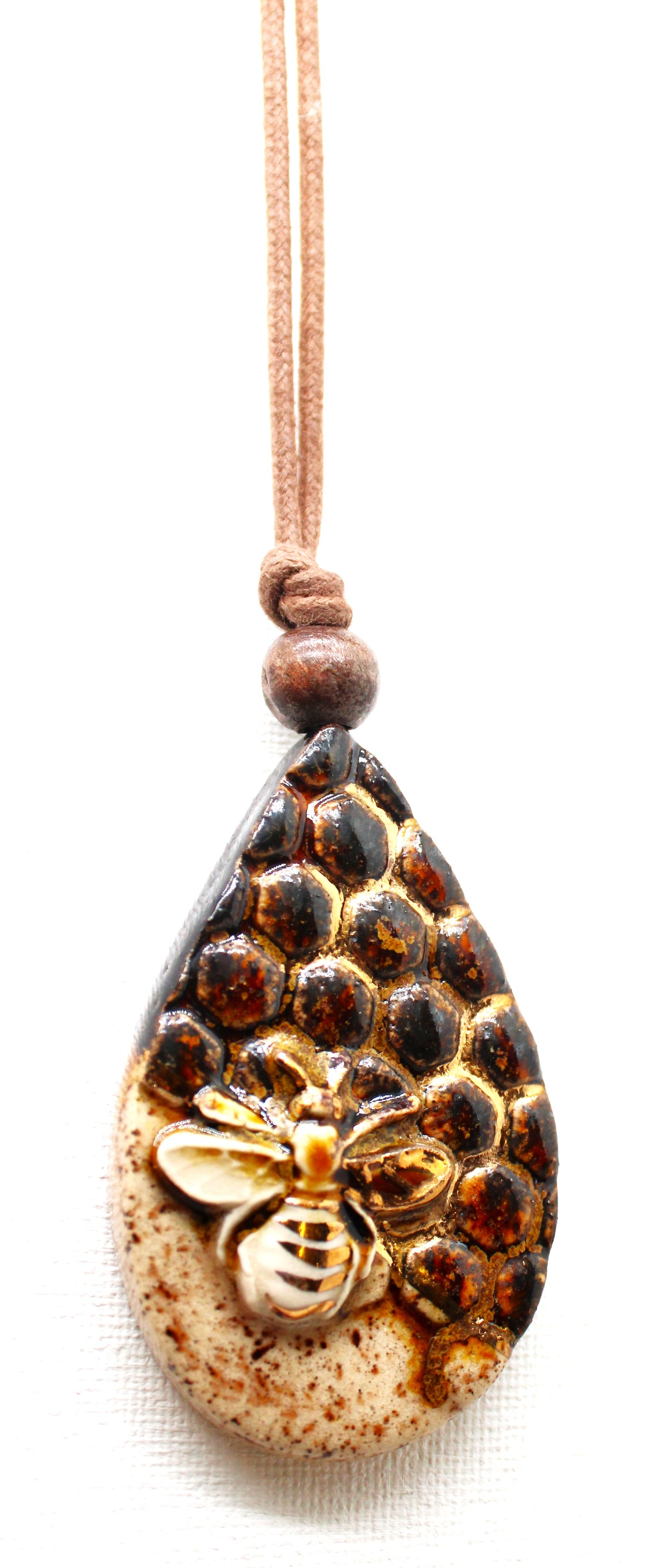 Half Raw Lustered Speckled Bee Pendant