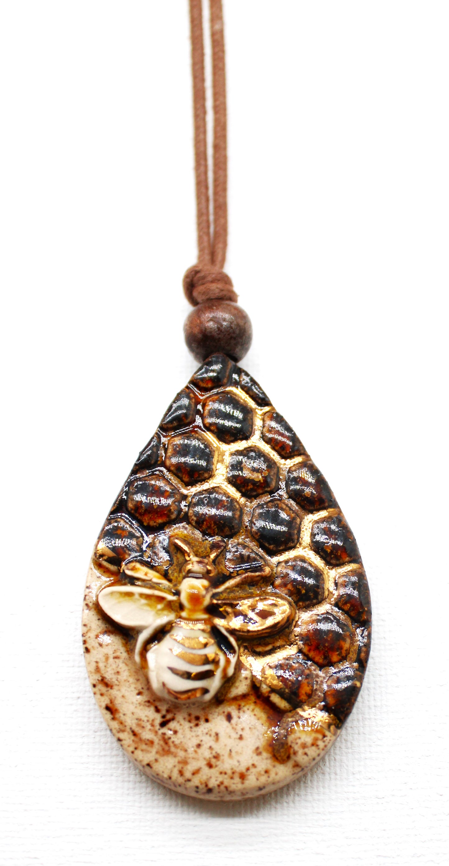 Half Raw Lustered Speckled Bee Pendant